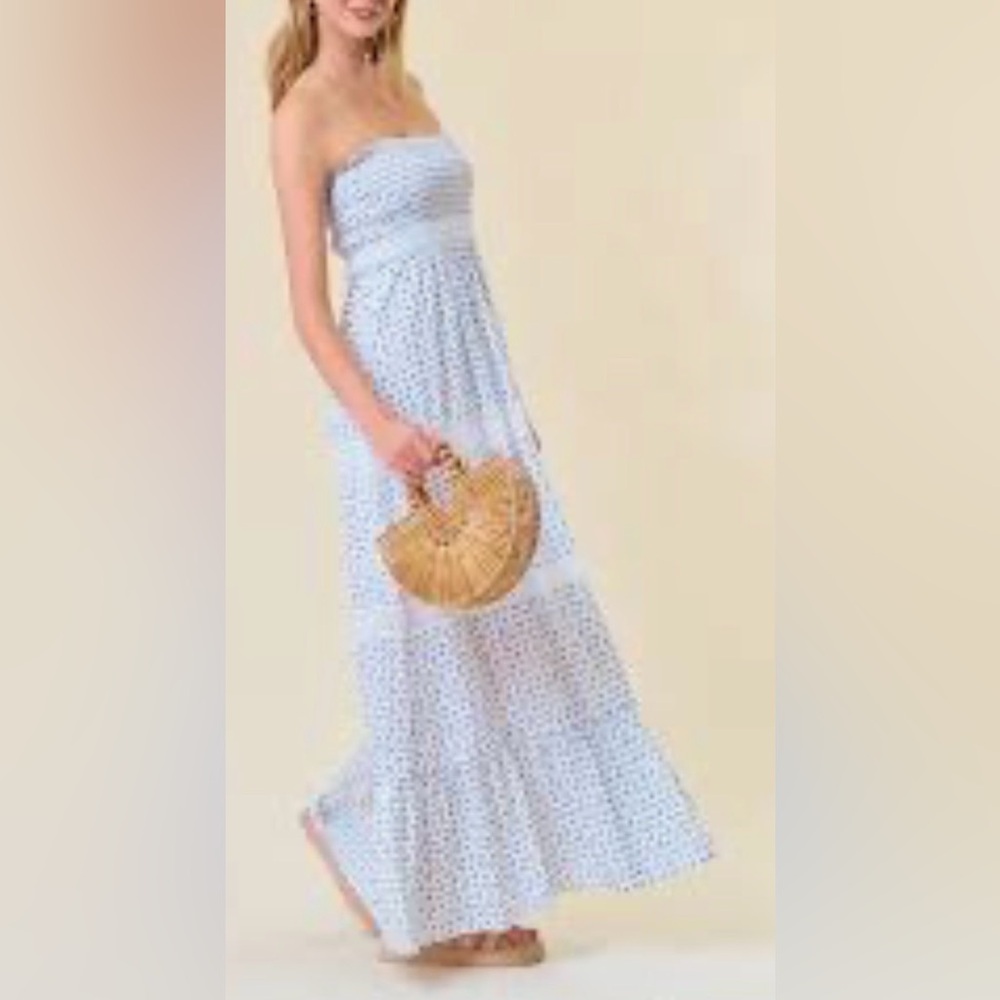 Elegant Blue Polka Dot Maxi Dress